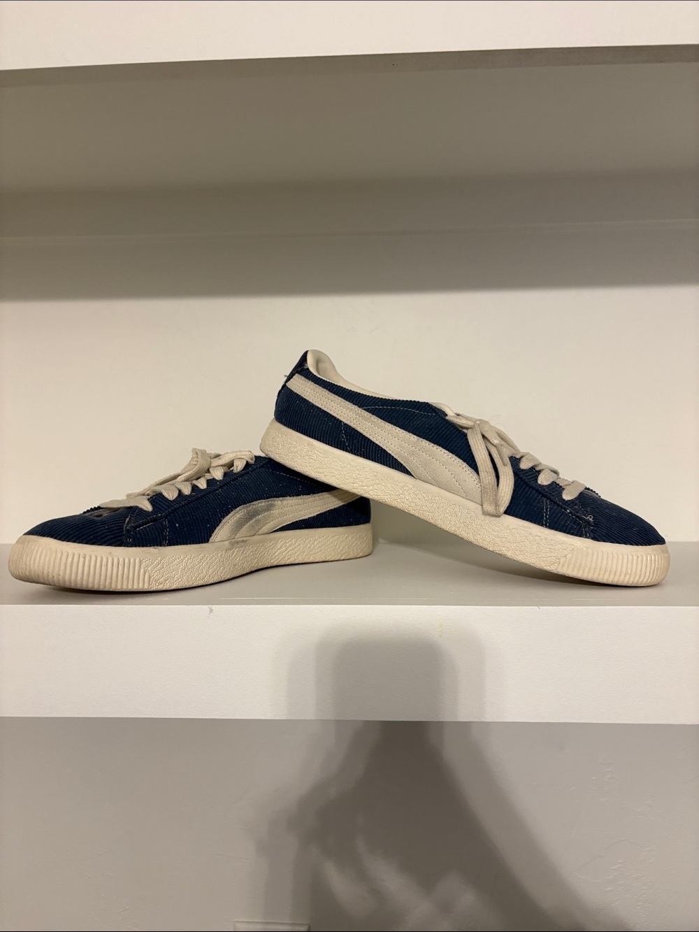 Puma Classic Navy Canvas Sneakers with Cream Stripe